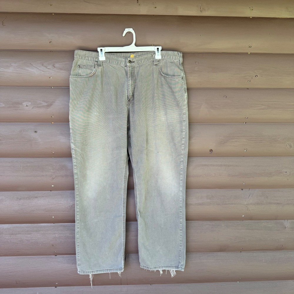 Carhartt Relaxed Fit Canvas Work Pants Mens 40x32 Gray Distressed Utility